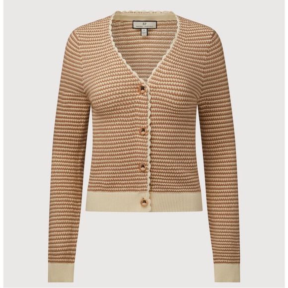 Rachel Parcell SET - Cream/Brown Scallop Cardigan XS + Knit Shorts S - NWT - Picture 7 of 15